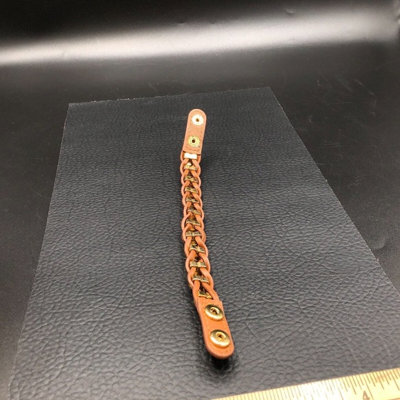 Henri Bendel Orange Rivet Wrap Bracelet Gold Tone Hobnails Soft Braided Leather - Picture 7 of 9